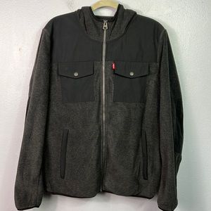 Levi’s Gray and Black Zip Front Fleece Hooded Jacket Medium